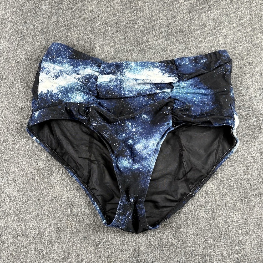 Torrid Swim Bottom Women 2 Blue Galaxy Ruched High Waist Pinup Retro Celestial